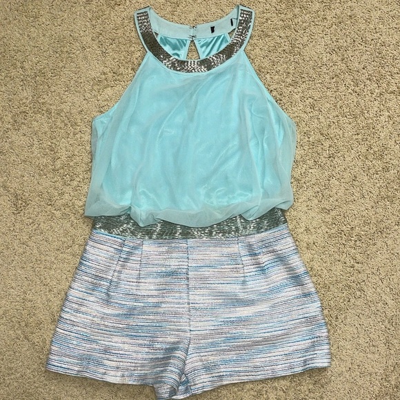 Lovposh Silver Bead Embellished Halter Romper Chiffon & Striped Shorts Sz Large - Picture 8 of 13